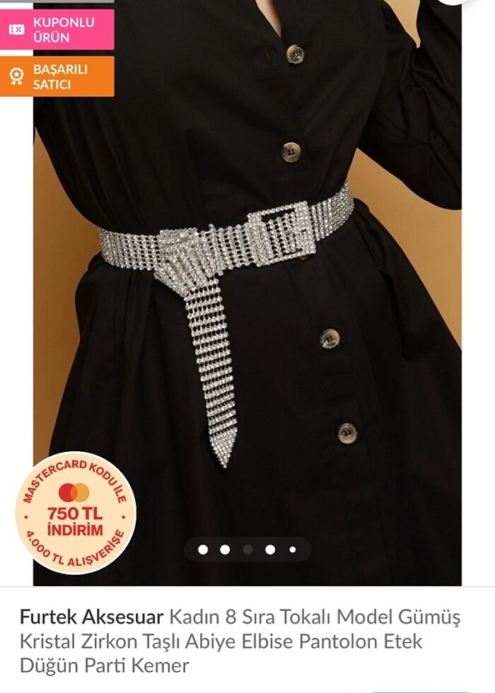 Gümüş kristal taşlı zirkon kemer - Görsel 2