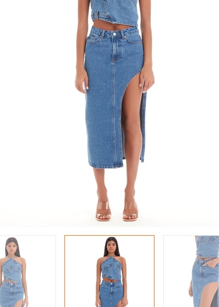 Yandan yırtmaçlı uzun kot etek - Görsel 2