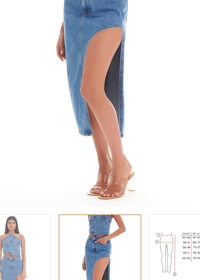 Yandan yırtmaçlı uzun kot etek - Görsel 3