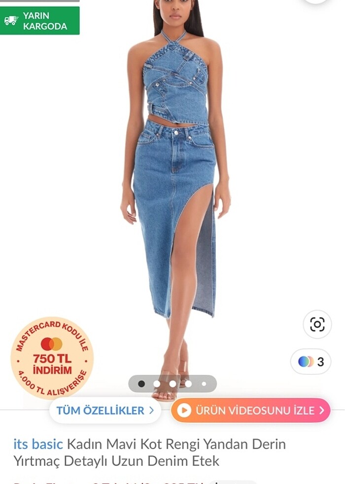 Yandan yırtmaçlı uzun kot etek - Görsel 4