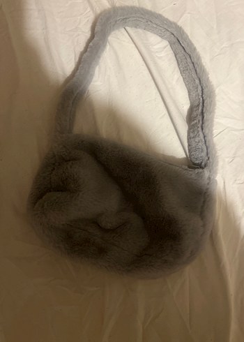 Vintage tüylü gri çanta - Görsel 2