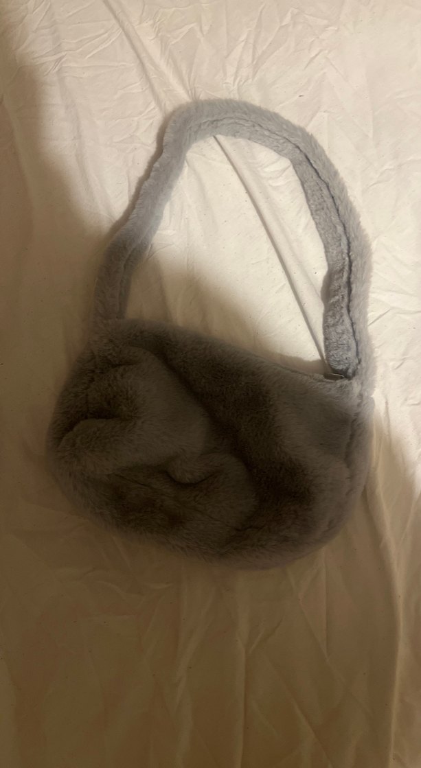 Vintage tüylü gri çanta - Görsel 2