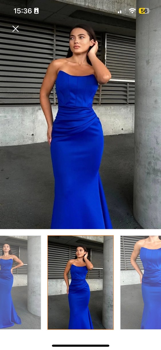 Mavi Drapeli Uzun Abiye Elbise - Görsel 3