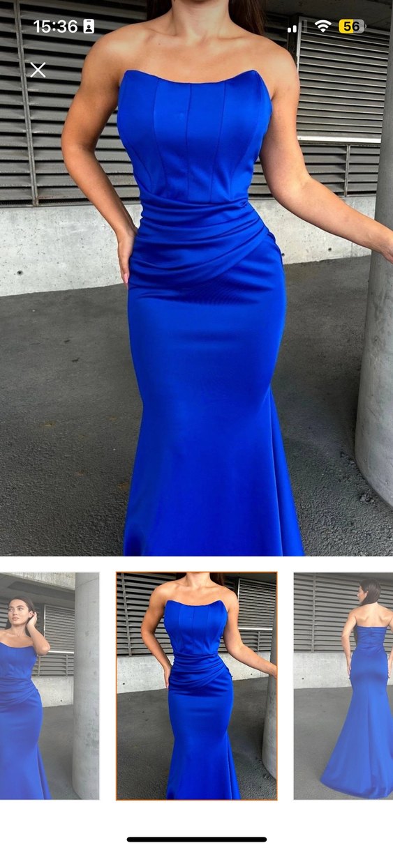 Mavi Drapeli Uzun Abiye Elbise - Görsel 4