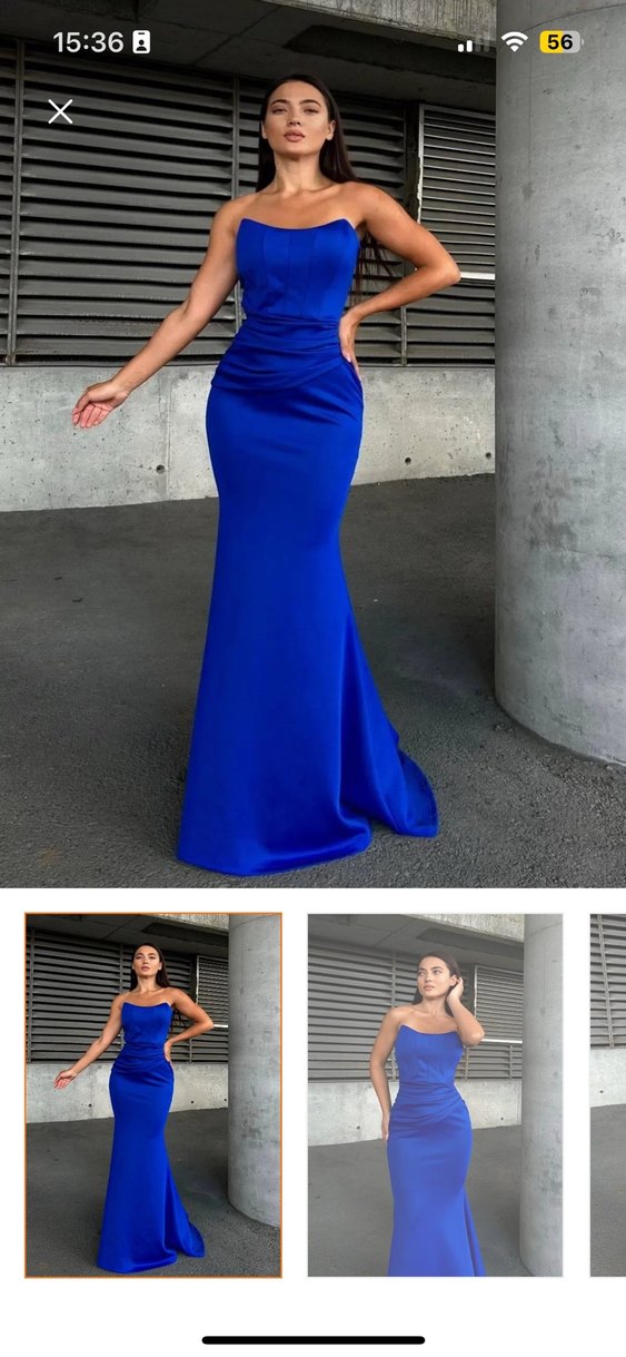 Mavi Drapeli Uzun Abiye Elbise - Görsel 2