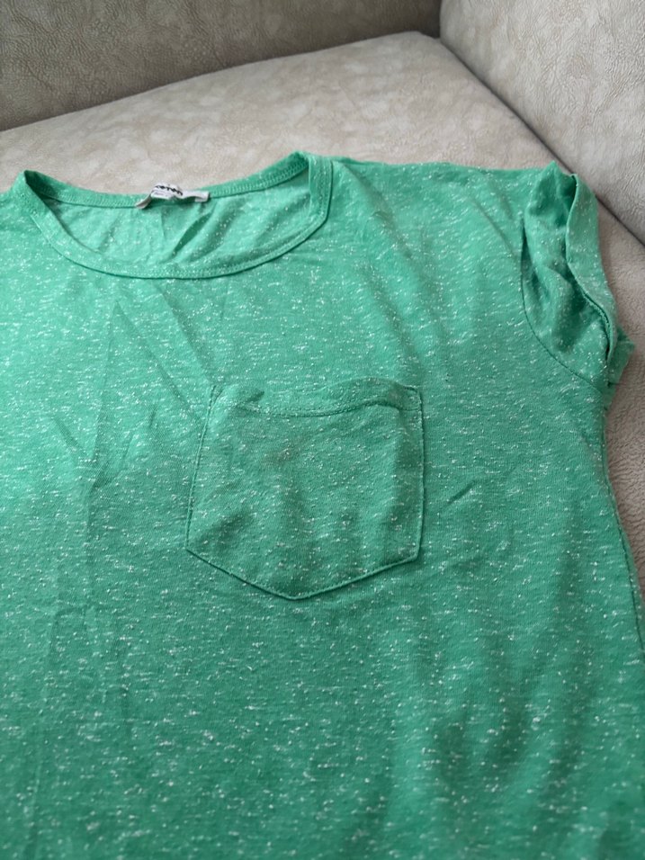 Yeşil Kısa Kollu Pamuklu Basic Tişört - Görsel 2
