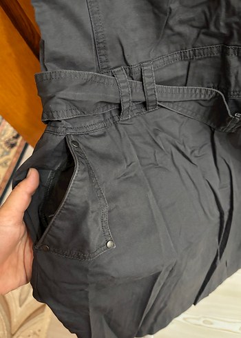 Gri Düğmeli Kız Çocuk Keten Elbise - Görsel 6