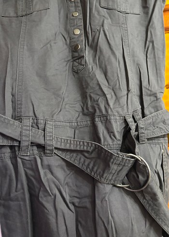 Gri Düğmeli Kız Çocuk Keten Elbise - Görsel 5