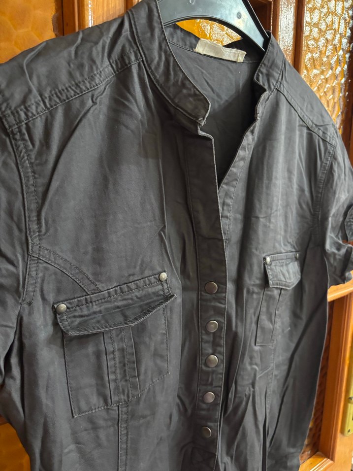 Gri Düğmeli Kız Çocuk Keten Elbise - Görsel 2