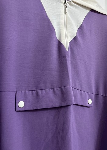 Mor Beyaz Düğmeli Rahat Tunik - Görsel 2