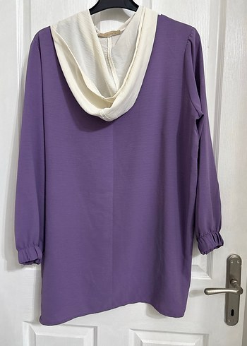 Mor Beyaz Düğmeli Rahat Tunik - Görsel 3