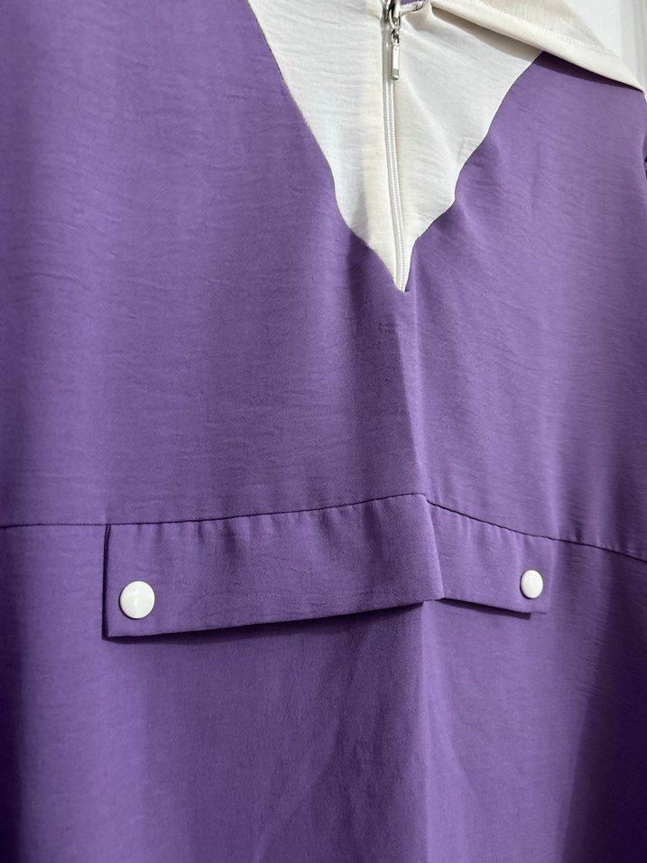 Mor Beyaz Düğmeli Rahat Tunik - Görsel 2