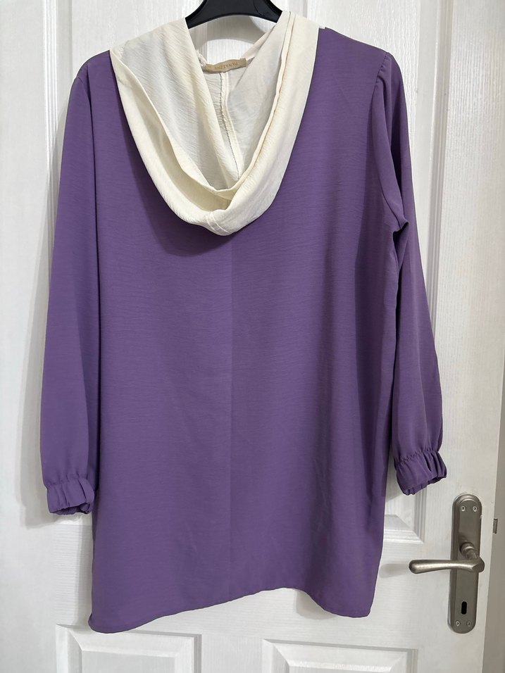 Mor Beyaz Düğmeli Rahat Tunik - Görsel 3