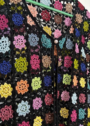 Çok Renkli Örgü Bohem Düğmeli Yelek - Görsel 3