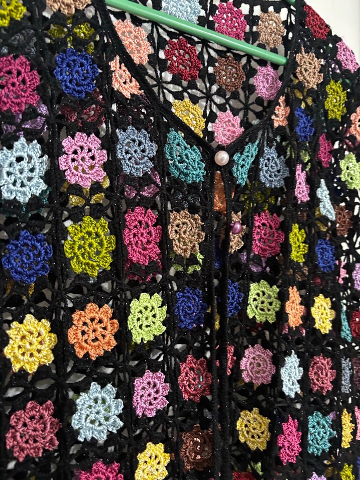 Çok Renkli Örgü Bohem Düğmeli Yelek - Görsel 3