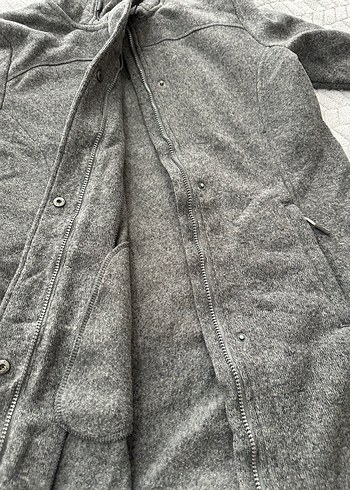 Gri  Midi Boy Düğmeli Kaban - Görsel 9