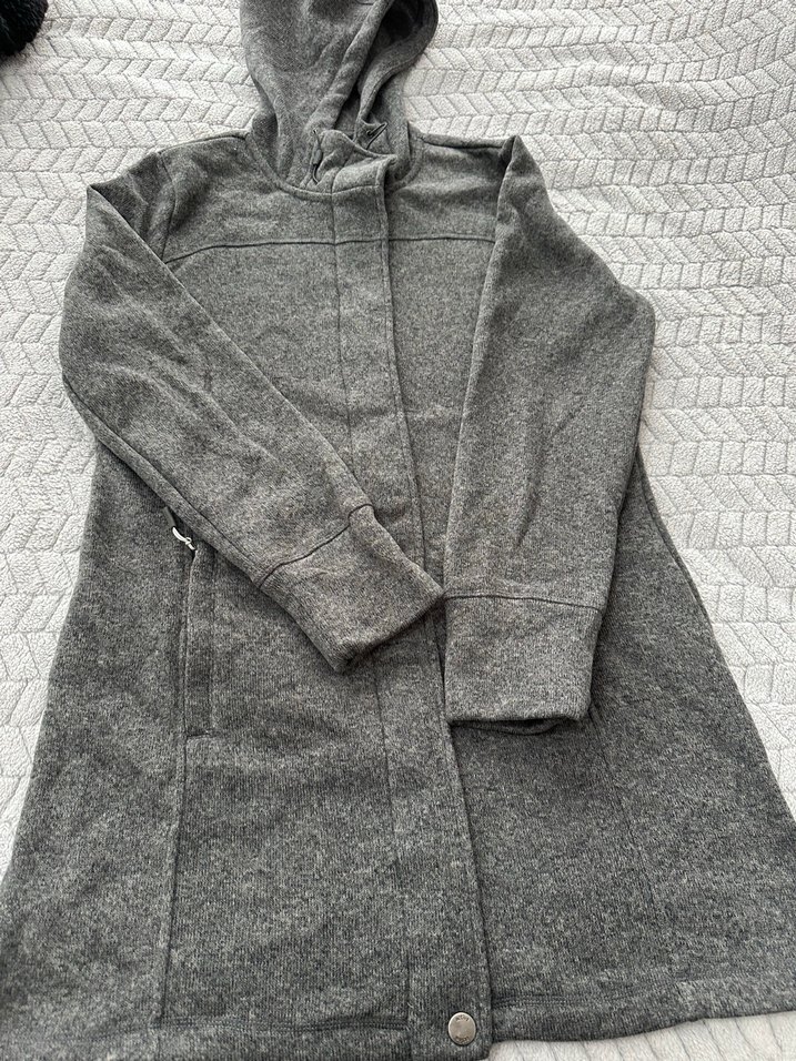 Gri  Midi Boy Düğmeli Kaban - Görsel 3