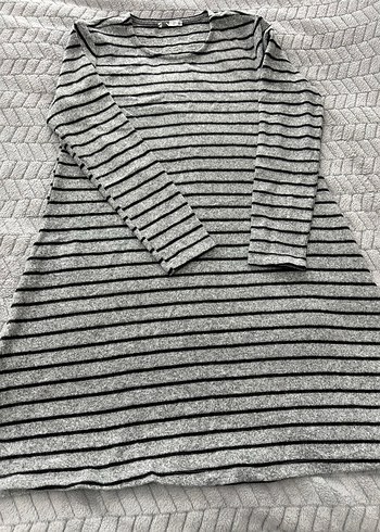 Gri Çizgili  Triko Tunik - Görsel 2