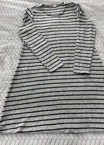 Gri Çizgili  Triko Tunik - Görsel 8