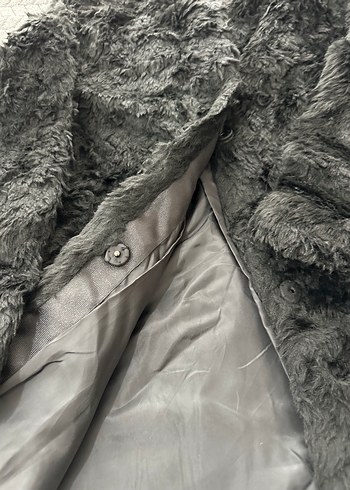 Gri Uzun Kadın pelluş Kürk Mont - Görsel 9