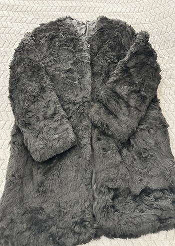 Gri Uzun Kadın pelluş Kürk Mont - Görsel 2