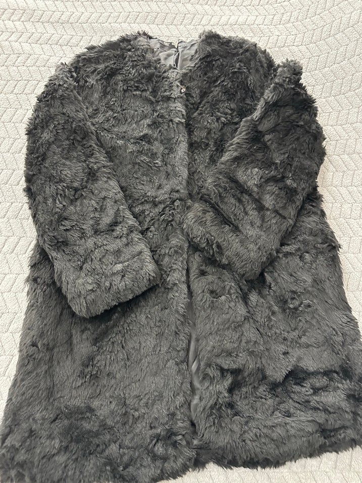 Gri Uzun Kadın pelluş Kürk Mont - Görsel 2