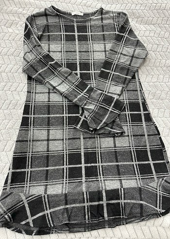 Gri Ekoseli Uzun Kollu Kadın Elbise - Görsel 2