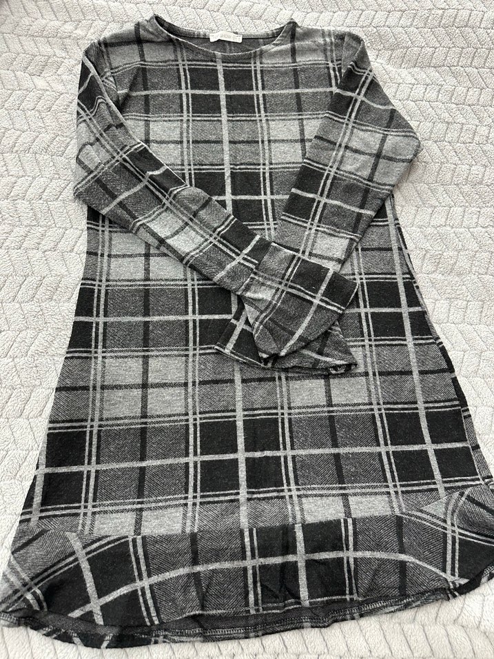 Gri Ekoseli Uzun Kollu Kadın Elbise - Görsel 2