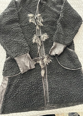 Gri Uzun Kadın Ceket Kürklü Detaylı - Görsel 2