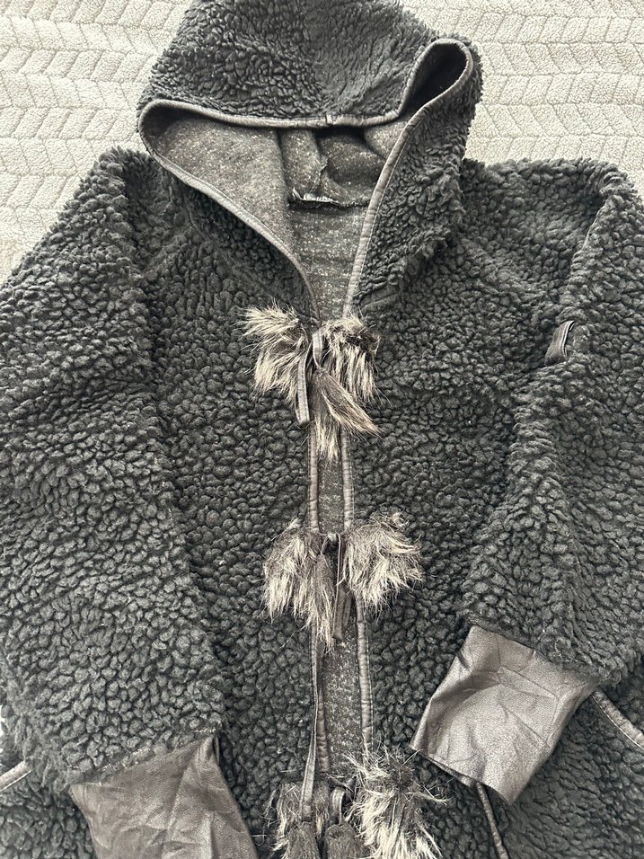 Gri Uzun Kadın Ceket Kürklü Detaylı - Görsel 5