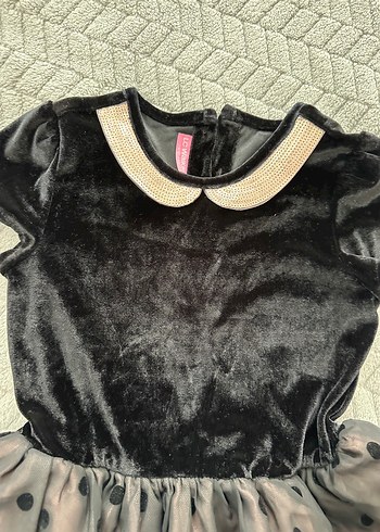 Puantiye Desenli Fırfırlı Siyah Kız Elbise - Görsel 5