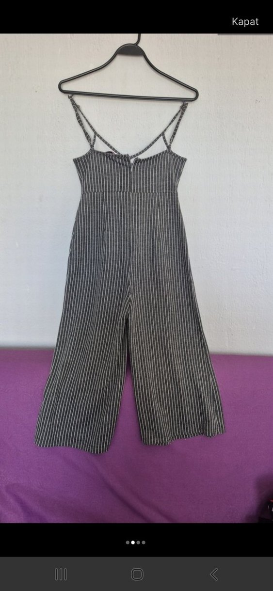 Gri Çizgili Uzun Kadın Tulum - Görsel 2