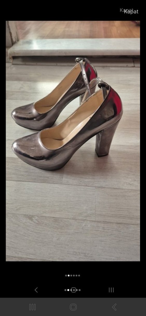 Bej Parlak Metal Stiletto Topuklu Kadın Ayakkabı - Görsel 2