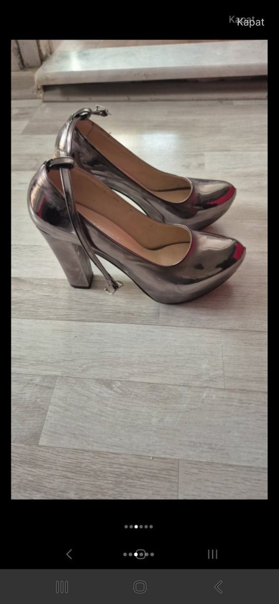 Bej Parlak Metal Stiletto Topuklu Kadın Ayakkabı - Görsel 3