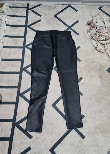 Kadın Siyah Deri  Tayt - Görsel 3