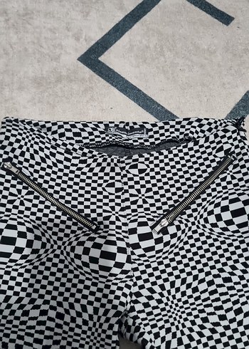 Kadın Gri Kareli Streç Kumaş Pantolon - Görsel 2