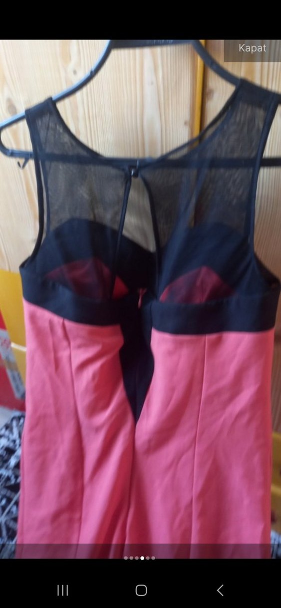 Pembe V Yaka Uzun Drapeli Abiye Elbise - Görsel 4