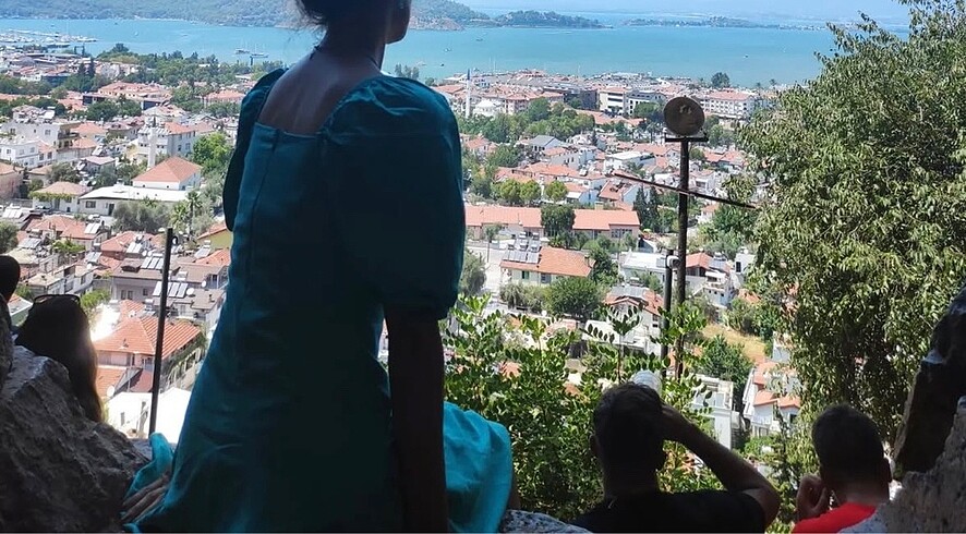 34 Beden Turkuaz Yazlık Elbise