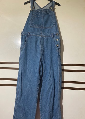 Diğer Düğmeli Mavi Denim Kadın Uzun Tulum