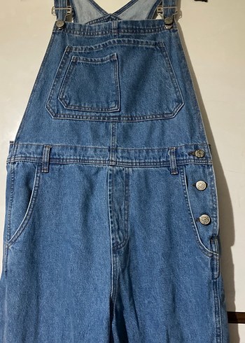 Düğmeli Mavi Denim Kadın Uzun Tulum