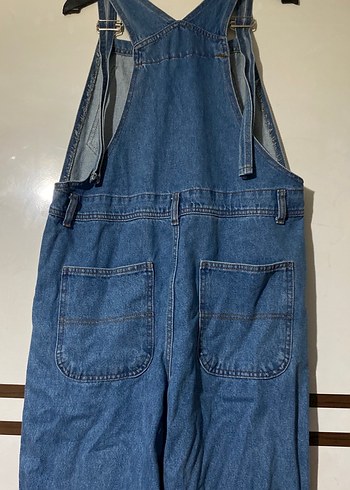 l Beden Düğmeli Mavi Denim Kadın Uzun Tulum