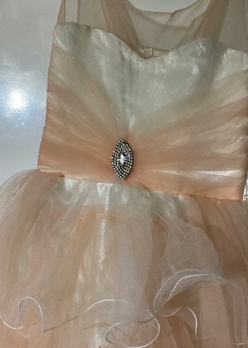 Kız Çocuk Bej Fırfırlı Straplez Elbise - Görsel 3