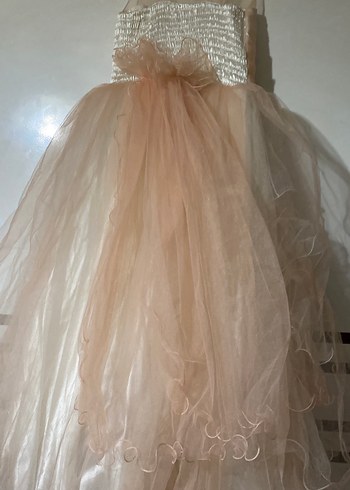 Kız Çocuk Bej Fırfırlı Straplez Elbise - Görsel 2