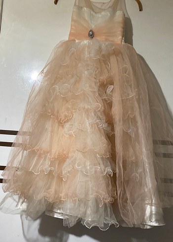 Kız Çocuk Bej Fırfırlı Straplez Elbise - Görsel 4