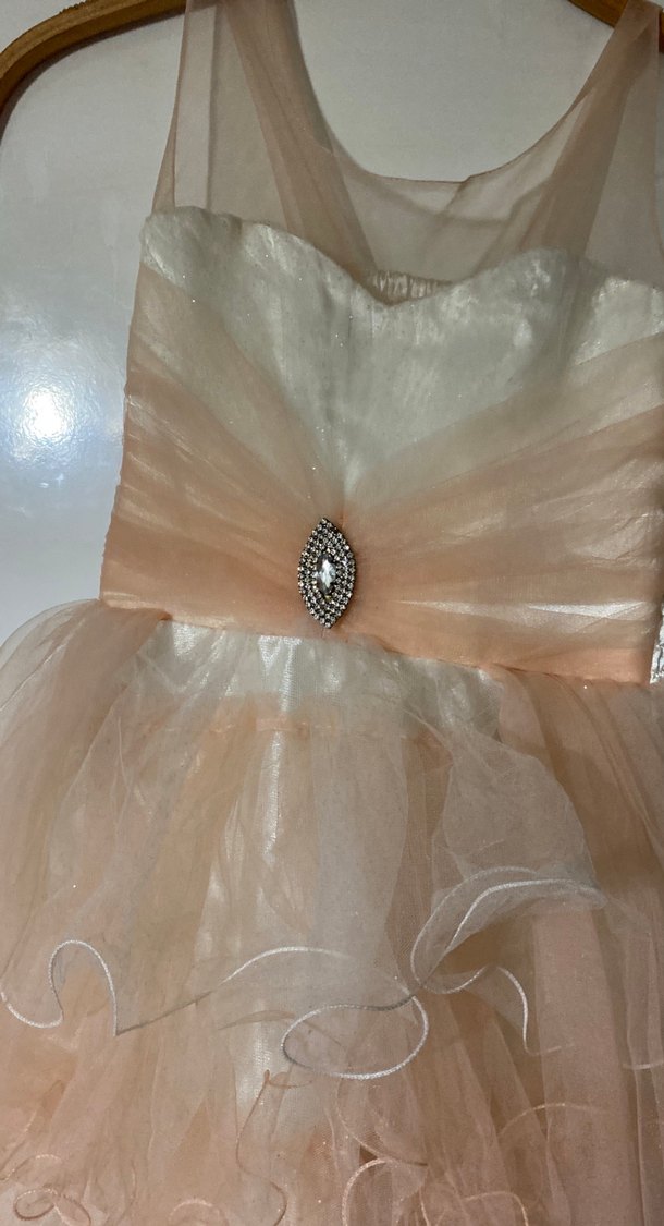 Kız Çocuk Bej Fırfırlı Straplez Elbise - Görsel 3