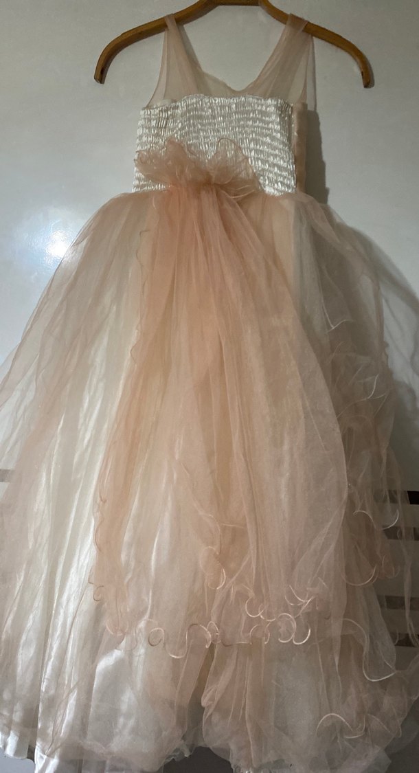 Kız Çocuk Bej Fırfırlı Straplez Elbise - Görsel 2