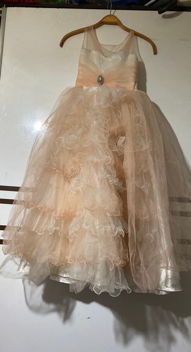 Kız Çocuk Bej Fırfırlı Straplez Elbise - Görsel 4