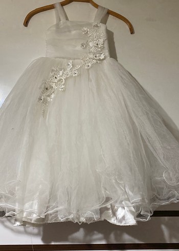 Dantel İşlemeli Beyaz Kız Çocuk Elbisesi - Görsel 2