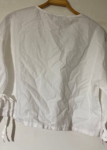 Düğmeli Beyaz Keten Kadın Gömlek - Görsel 4