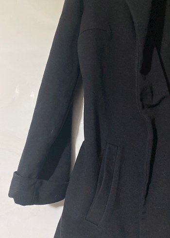 Düğmeli Siyah Midi Hamile Kaban - Görsel 2